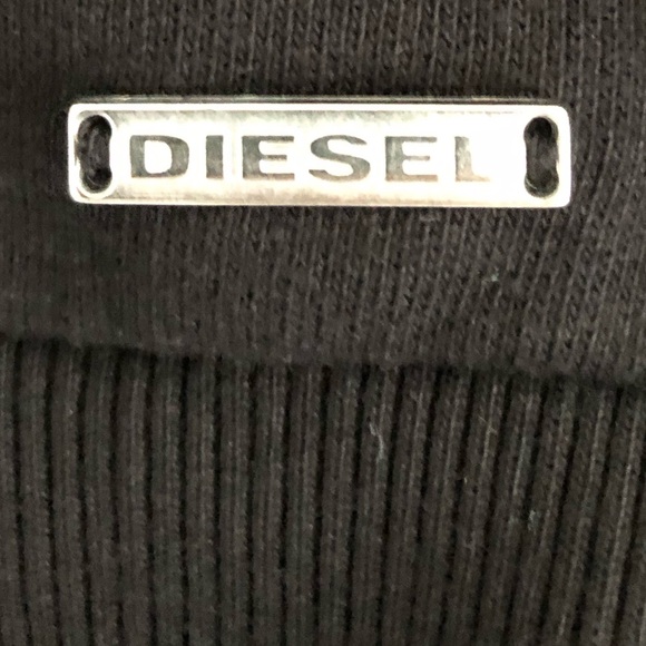 NWOT Diesel Black Hoody Sweatshirt Leather Detail - Picture 5 of 6